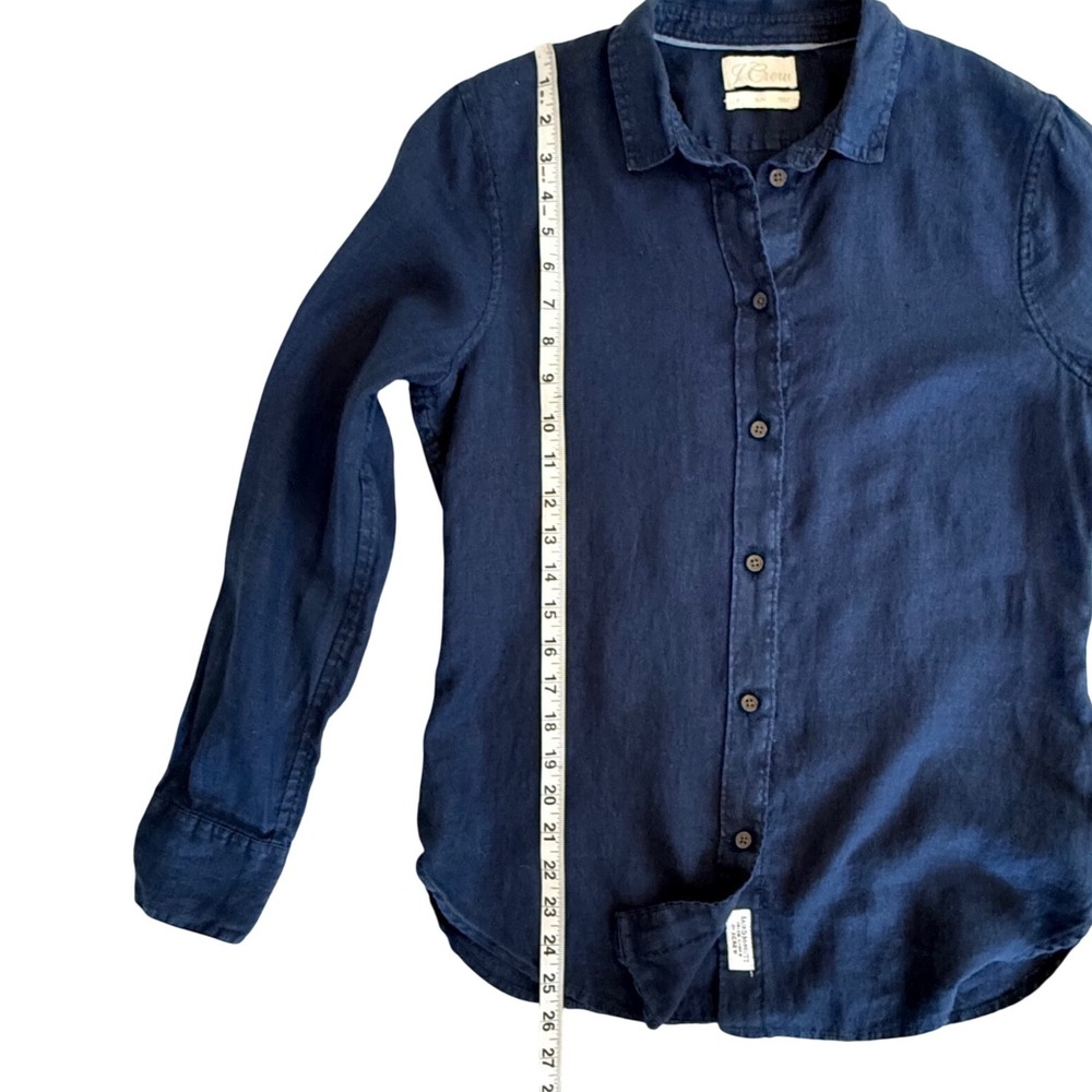 J.Crew Button Down Shirt Womens 4 Navy Blue Excellent Baird McNutt Irish Linen - Picture 9 of 9
